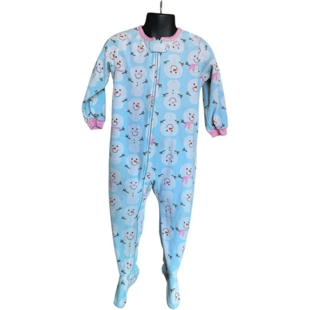 Baby Girls Carters Winter Snowman Print Footie Pajamas Fleece Sleeper Sz 24 mo